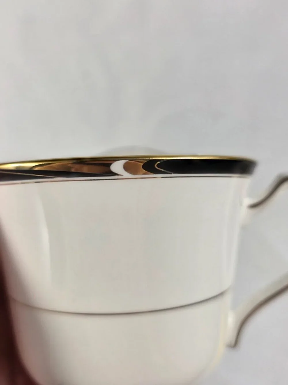 ONE Mikasa Academy Bone China Cup & Saucer Set White with Black & Gold Band